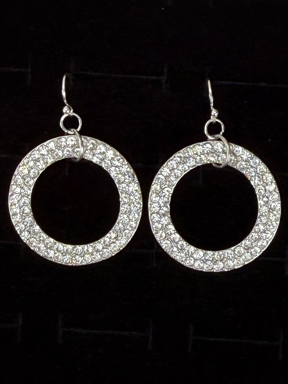 Vintage aged, Silvertone clear bling dressy weighted pierced earrings